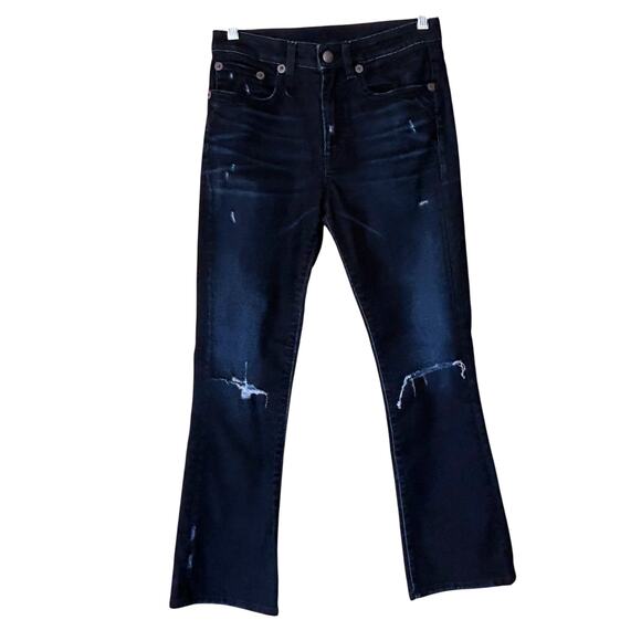 R13 Kick Jeans Black Velvet Wash Women’s 26 Made in Italy Distressed Denim - Picture 1 of 10